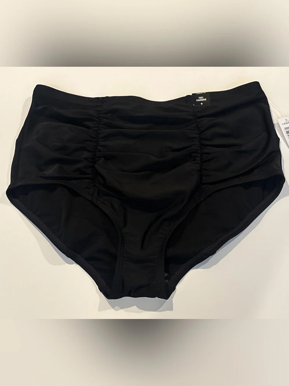 Torrid High Waisted Ruched Swim Bottom Black Sz 0 NEW